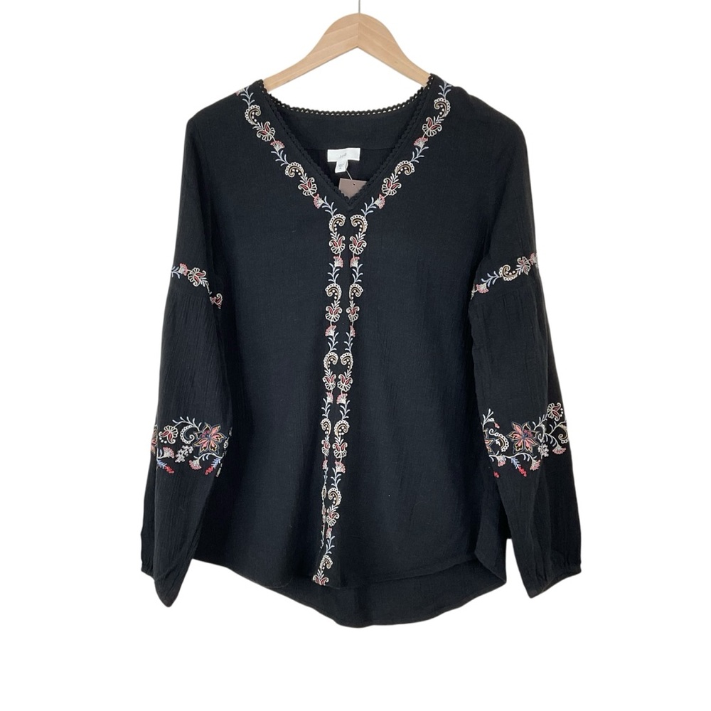 J. Jill Black Cotton Gauze Embroidered Top Size XS